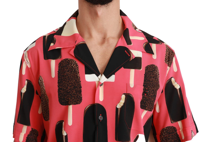 Elegant Silk Blend Ice-Cream Print Shirt