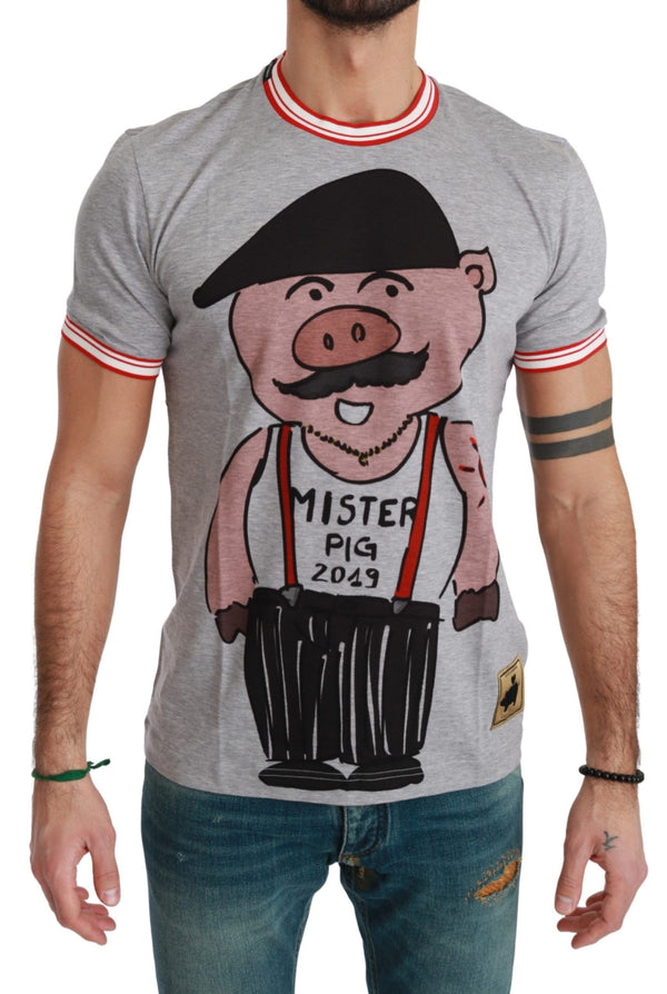 Camiseta de algodón gris elegante con motivo de año de cerdo