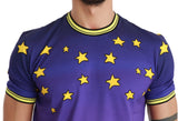 T-shirt a collo rotondo di cotone viola con motivo di maiale