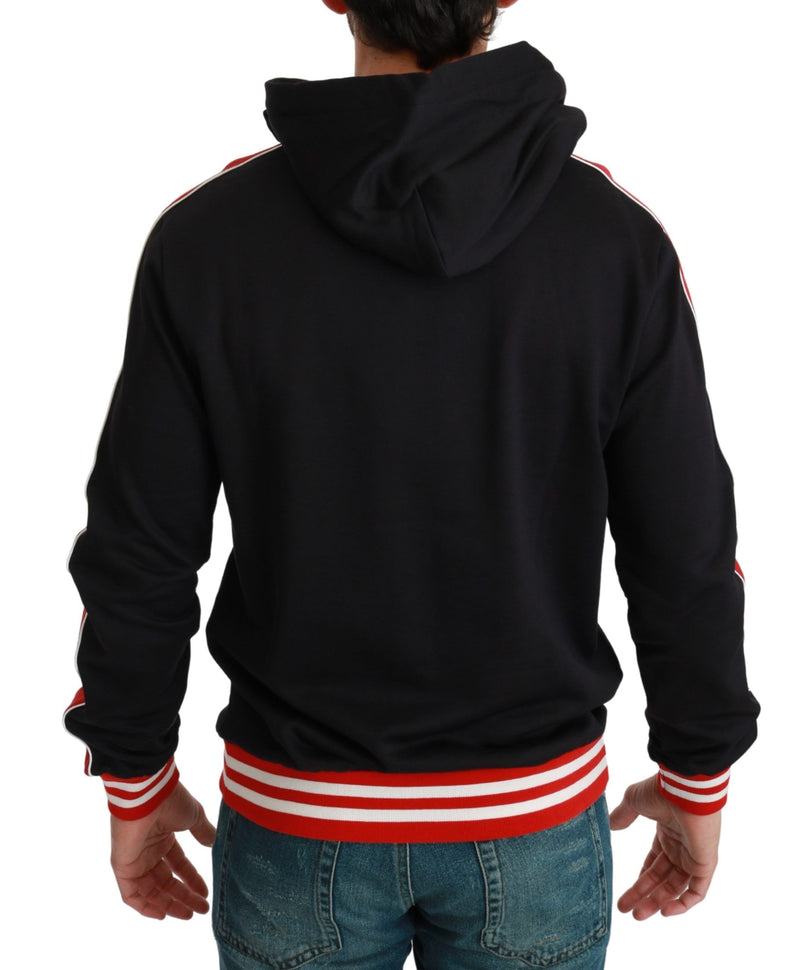 Elegant Black Hooded Sweater with Multicolor Motif