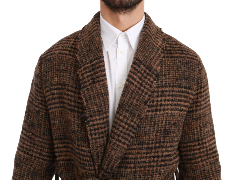 Κομψό Brown Alpaca Blend Belted Cape Jacket