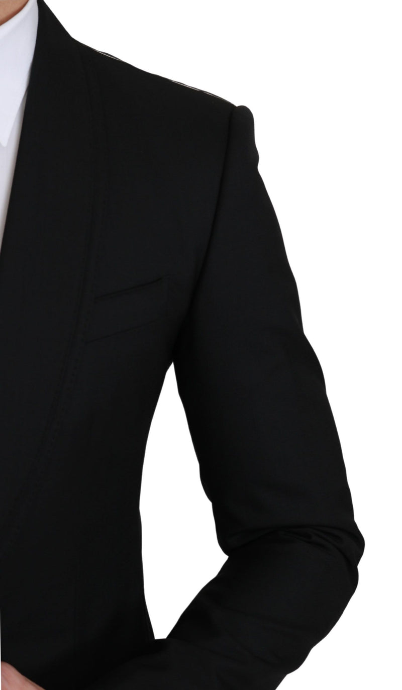 Elegant Black Virgin Wool Formal Blazer