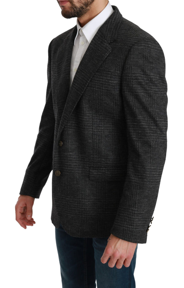 Eleganter grauer Plaid Virgin Wool Blazer