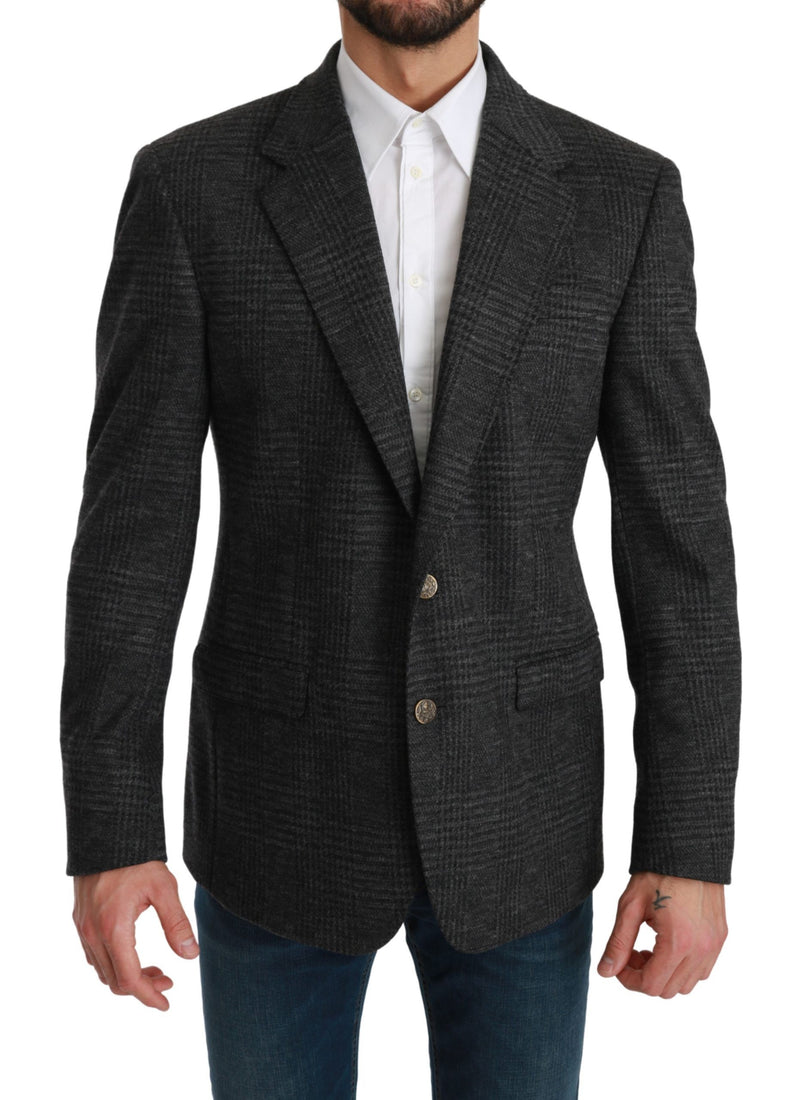 Eleganter grauer Plaid Virgin Wool Blazer