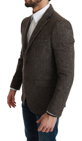 Elegant Brown Slim Fit Wool Blend Blazer