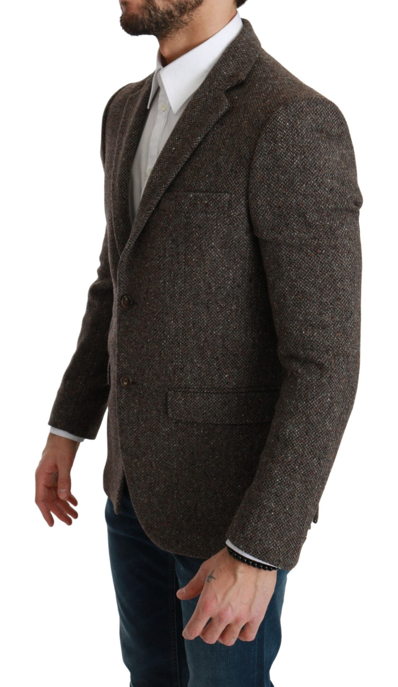 Eleganter brauner schlanker Fit Wolle Blazer Blazer