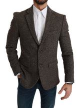 Eleganter brauner schlanker Fit Wolle Blazer Blazer