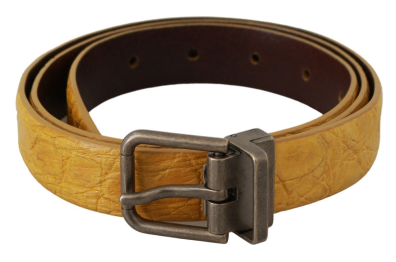 Ceinture en cuir motif d'animal jaune exotique