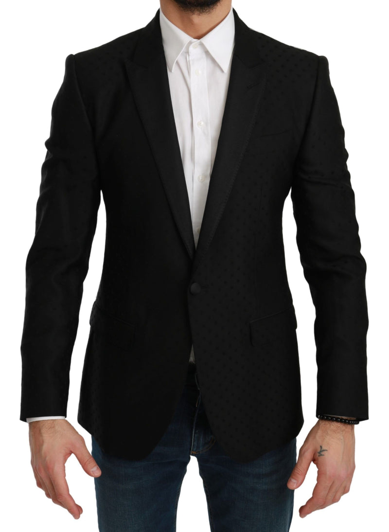 Eleganter schwarzer Polka gepunktete Wollmischung Blazer