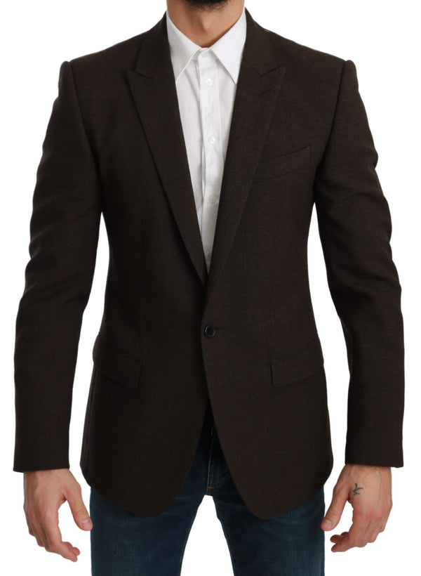 Elegante Blazer marrone di lana vergine marrone