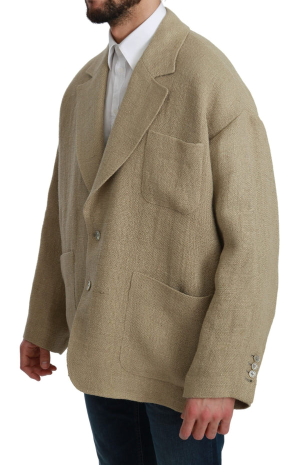 Blazer de un solo pecho de yute beige