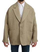 Blazer de un solo pecho de yute beige