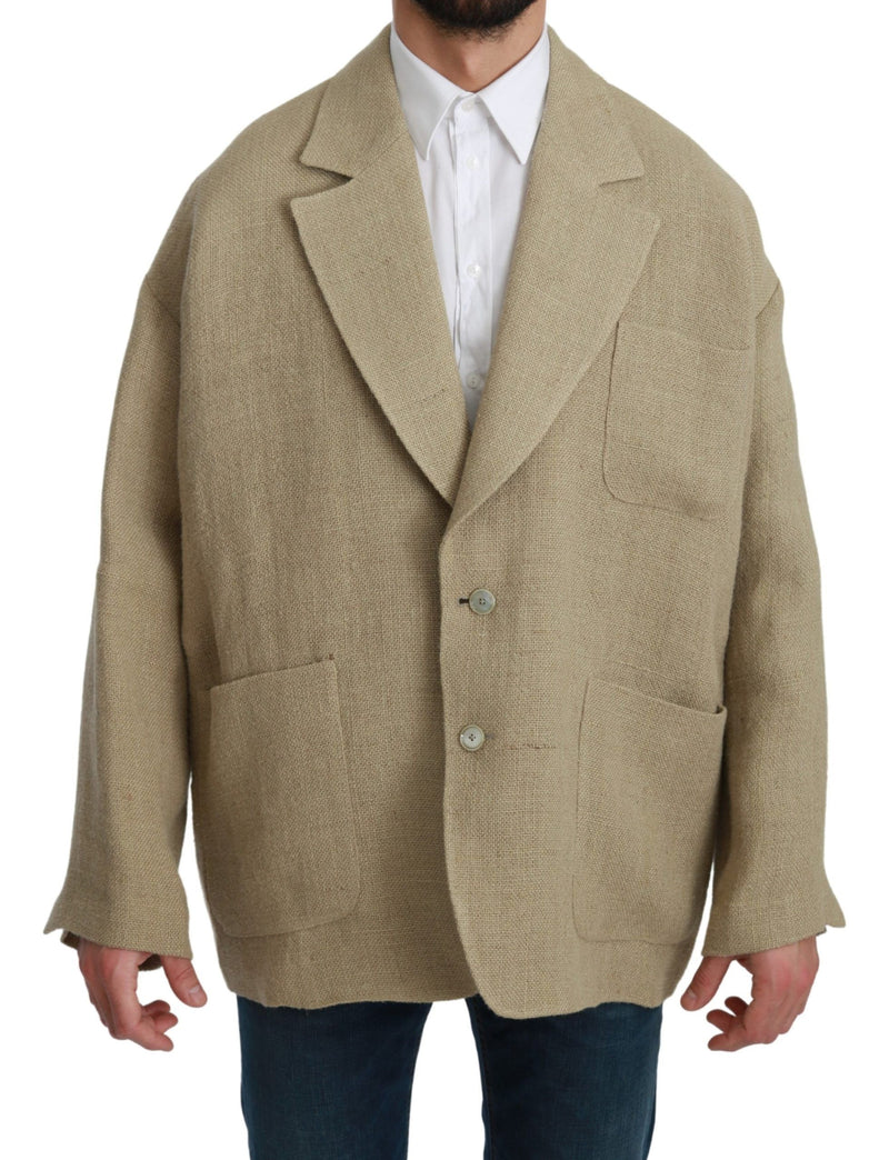 Blazer de un solo pecho de yute beige