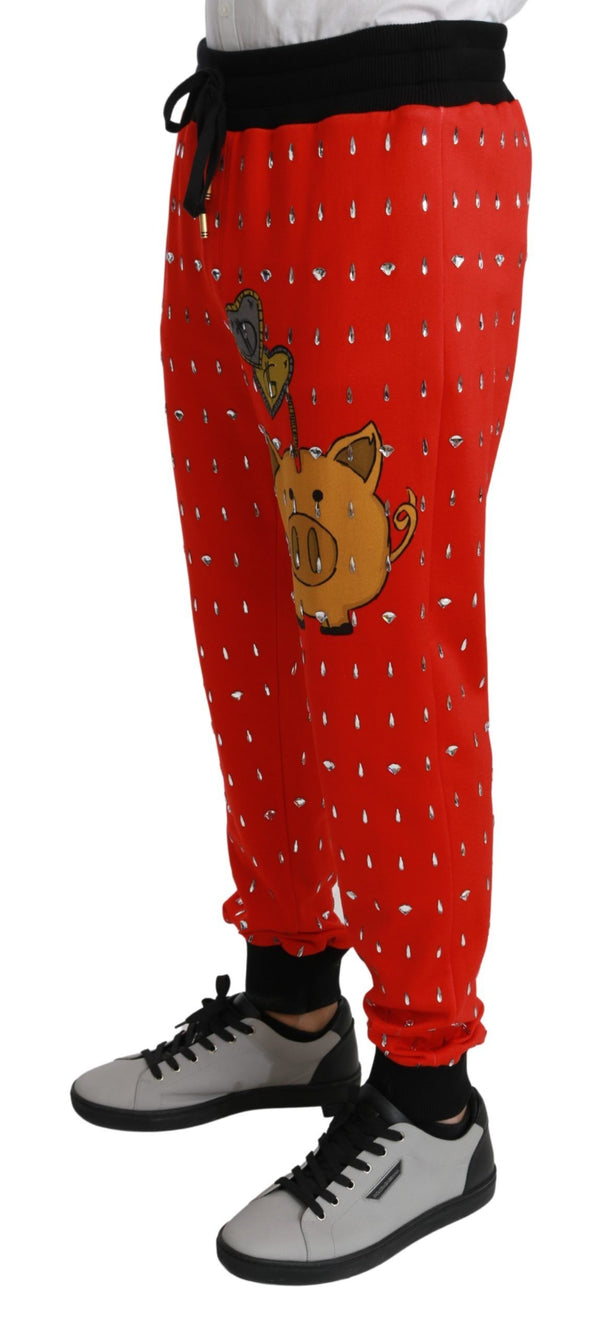 Chic Red Piggy Bank Print Joggshose