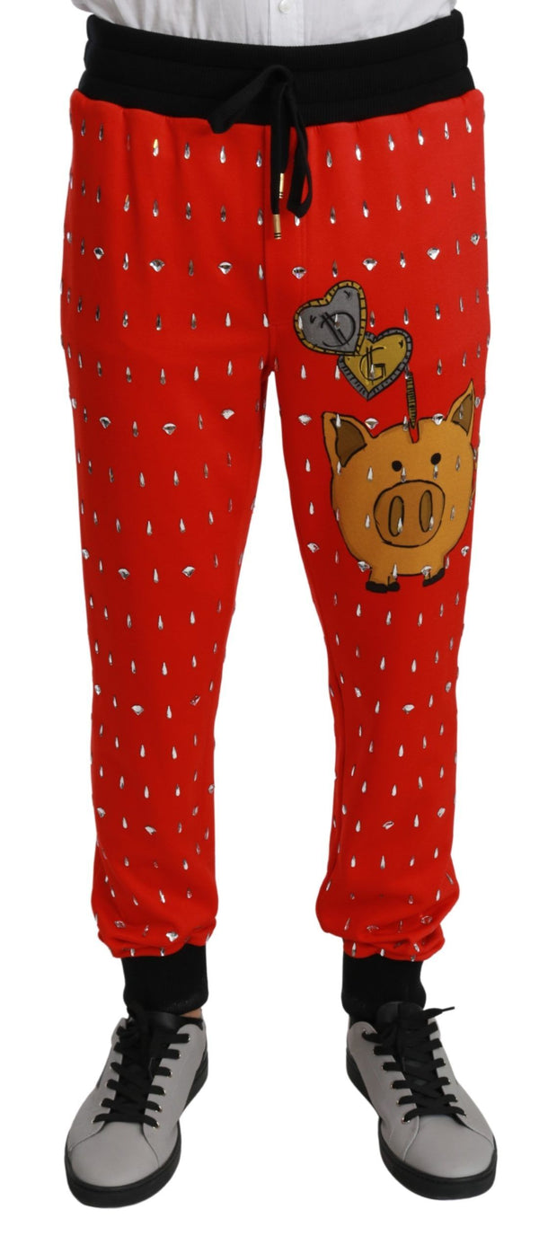 Chic Red Piggy Bank Print Joggshose