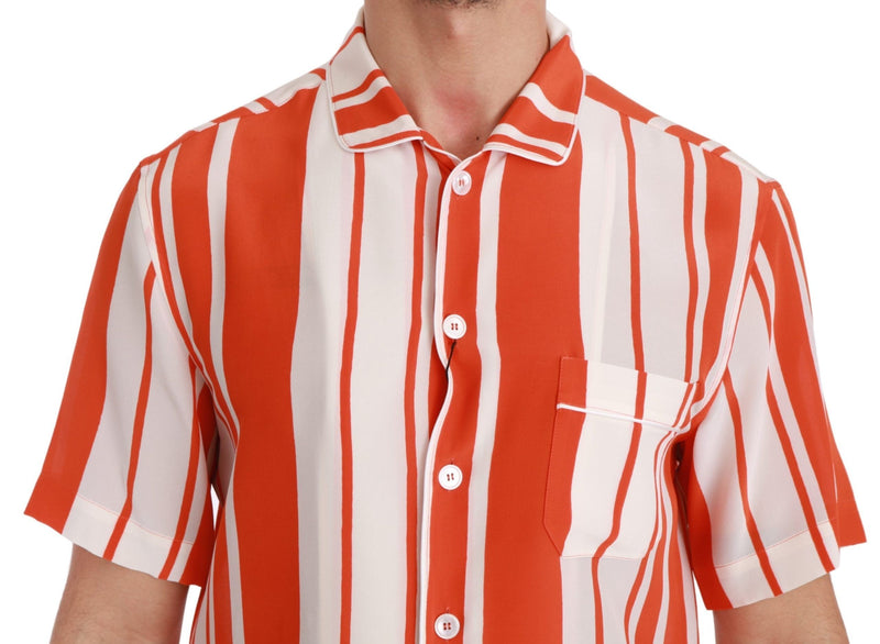 Elegant Striped Silk Shirt - White & Orange