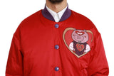 Veste de bombardier rouge vibrant avec motif multicolore