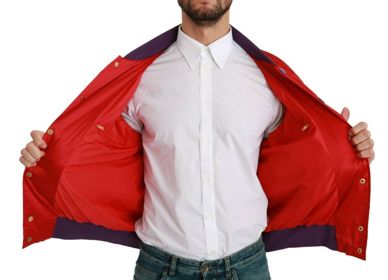 Giacca bomber rossa vibrante con motivo multicolore