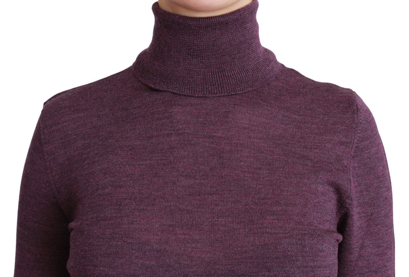 Elegante maglione di lana al collo di collo in viola