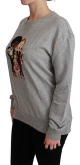 Eleganter mehrfarbiger Stickpullover mit Crew-Hals