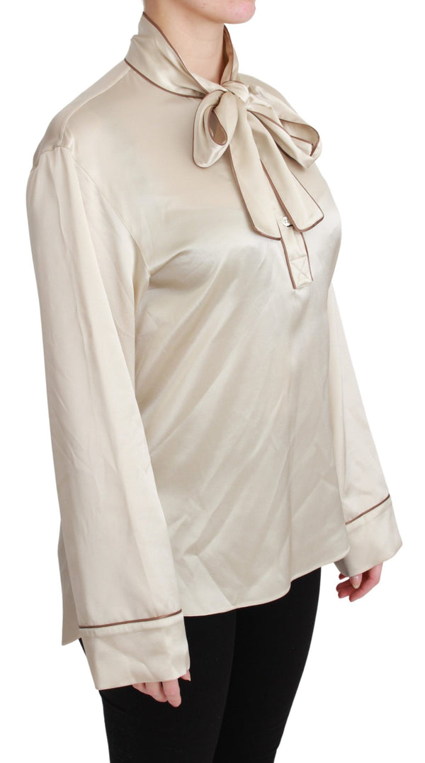 Blusa in raso di seta beige elegante con ricamo regina