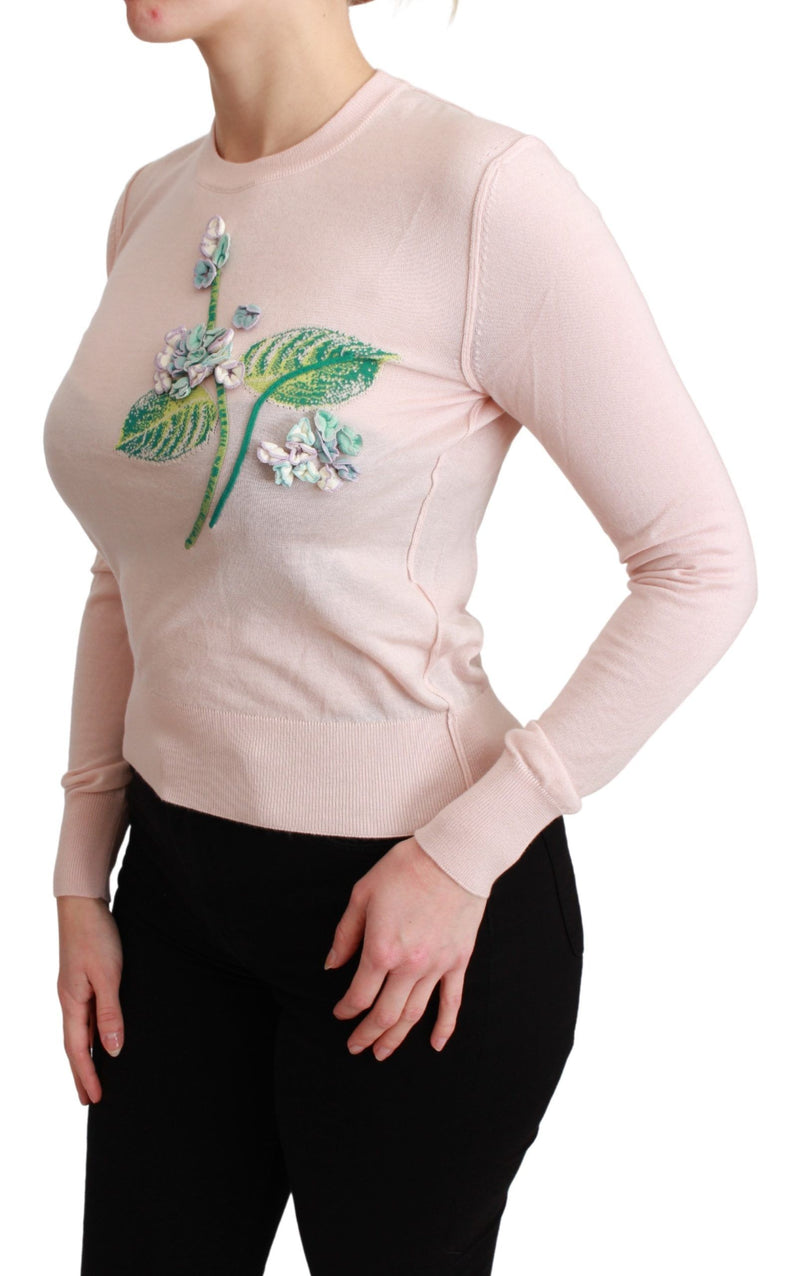 Seidenmischung floral gestickter Pullover