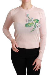 Seidenmischung floral gestickter Pullover