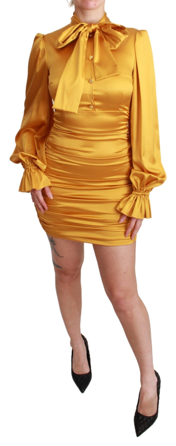 Mini robe de bodycon de soie jaune radieuse