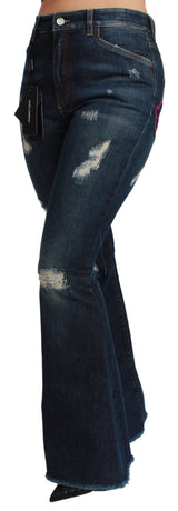 Chic High Taille Flare Denim Queen Stickerei