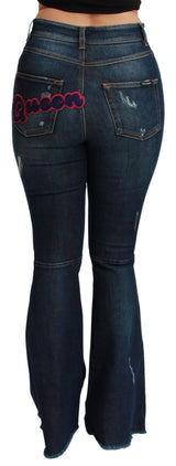 Chic High Taille Flare Denim Queen Stickerei