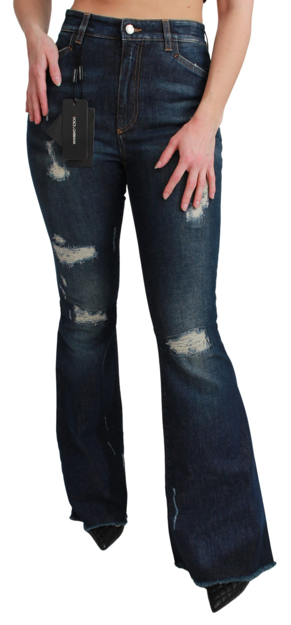 Chic High Taille Flare Denim Queen Stickerei