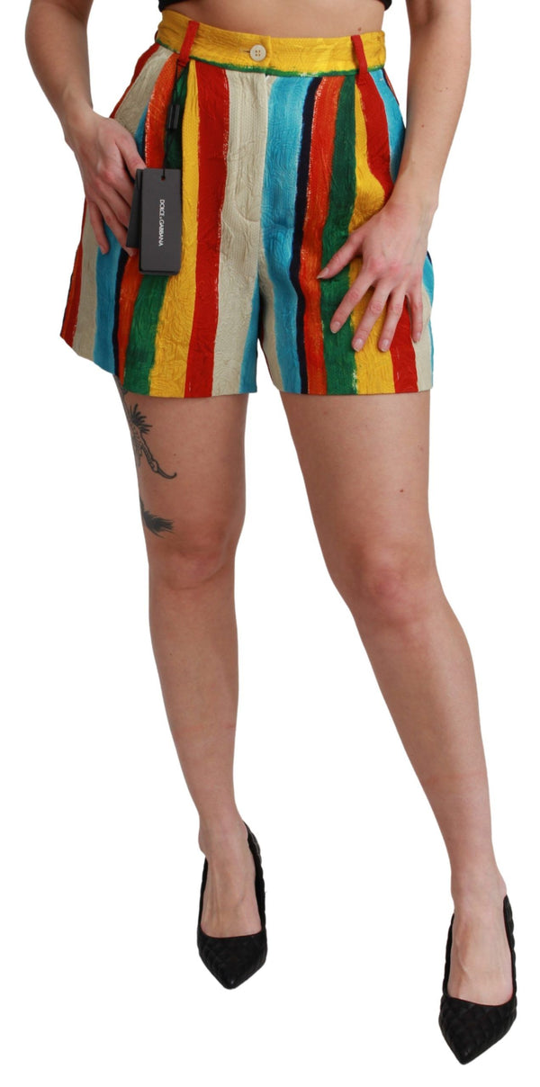 Shorts à taille haute à rayures multicolores