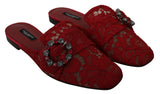 Radiant Red Slide Flats avec des embellissements de cristal