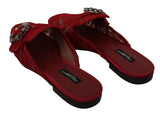 Radiant Red Slide Flats avec des embellissements de cristal