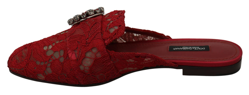 Radiant Red Slide Flats avec des embellissements de cristal