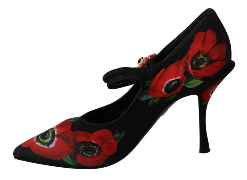 Floral Mary Janes Pumps with Crystal Detail