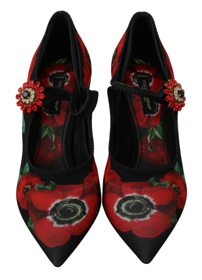 Floral Mary Janes pumpt mit Kristalldetails