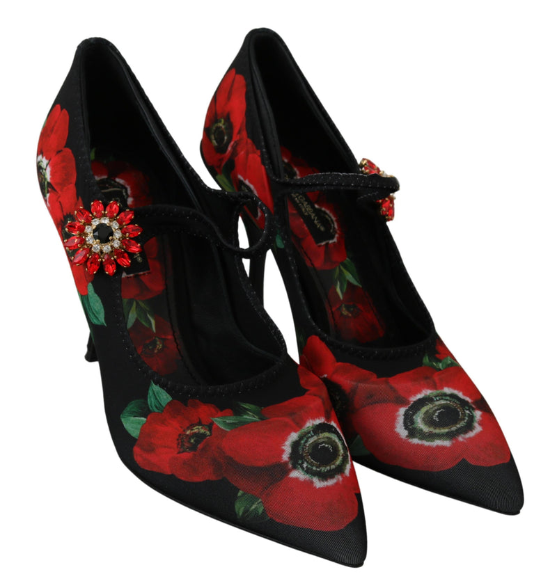 Floral Mary Janes Bombs con detalle de cristal