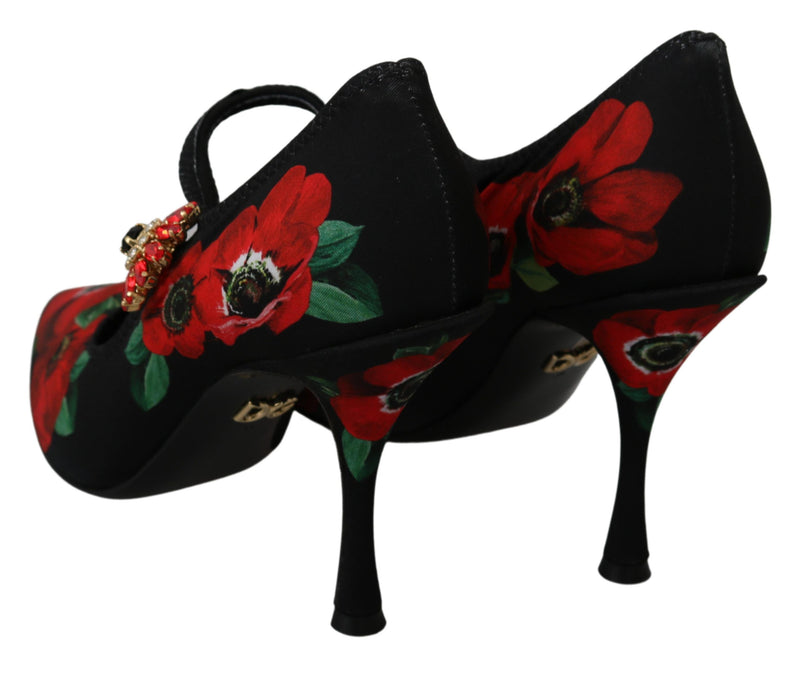 Floral Mary Janes pompe avec des détails cristallins