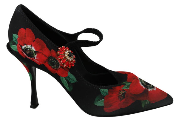 Floral Mary Janes pompe avec des détails cristallins