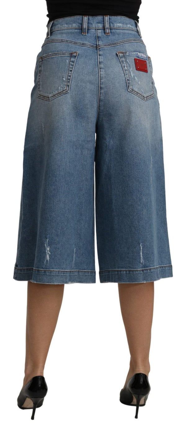 Elegant Wide Leg Cropped Denim Trousers