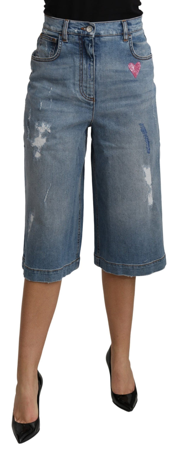 Elegante Weitbein -Denimhose geschnittene Hose