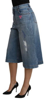 Elegante Weitbein -Denimhose geschnittene Hose