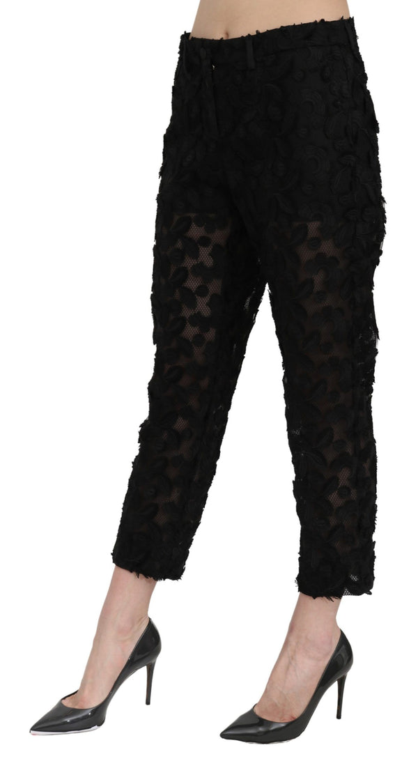 Elegant Straight Cropped Lace Trousers