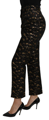 Elegant High Waist Tapered Brocade Pants