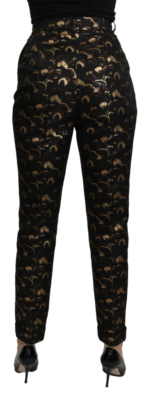 Elegant High Waist Tapered Brocade Pants