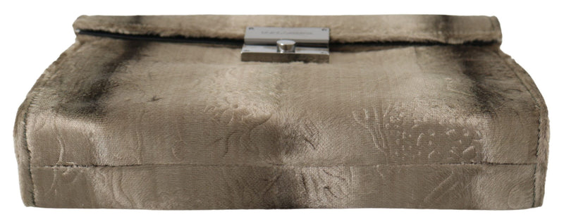 Beige Velvet Croco-Print Leder-Aktentasche Clutch