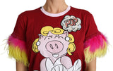 T-shirt à collier de piche rouge chic Red Pig