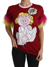 Chic Red Pig Print Crew T-shirt