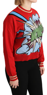 Radiant Red Cartoon Motiv Cashmere Pullover